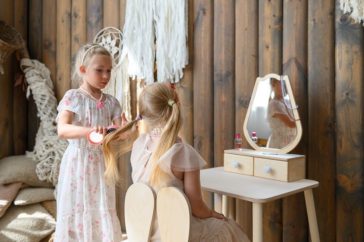 Beauty table tulip with rabbit chair, natural 