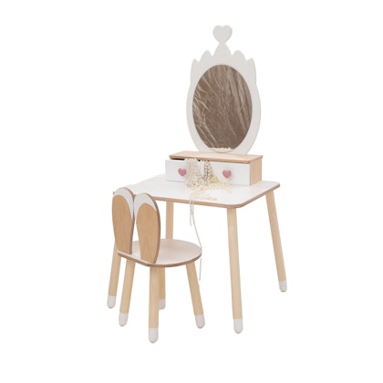 Beauty table crown with rabbit chair, white/natural