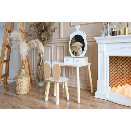 Beauty table crown with rabbit chair, white/natural