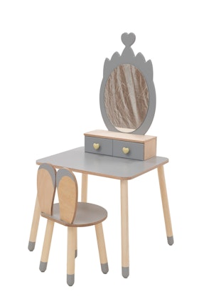 Beauty table crown with rabbit chair, grey/natural