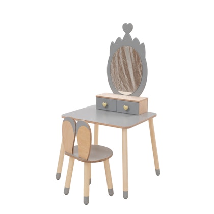Beauty table crown with rabbit chair, grey/natural