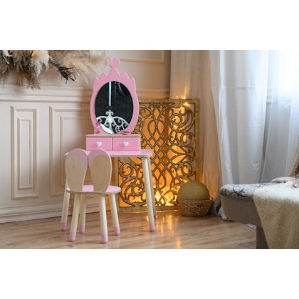 Beauty table crown with rabbit chair, pink/natural