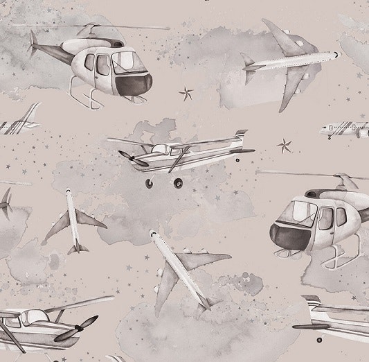 Dekorillo, wallpaper Planes and helicopters sepia 