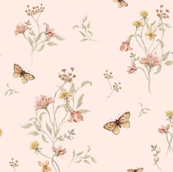 Dekorillo, tapet Flowers and butterflies pink