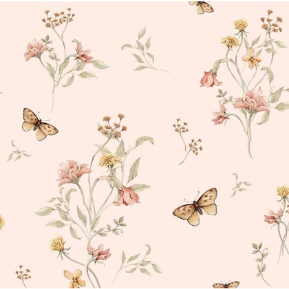 Dekorillo, tapet Flowers and butterflies pink