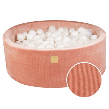 Meow, apricot corduroy ball pit with 200 balls, White mix