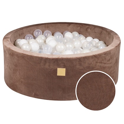 Meow, chocolate corduroy ball pit with 200 balls, White mix