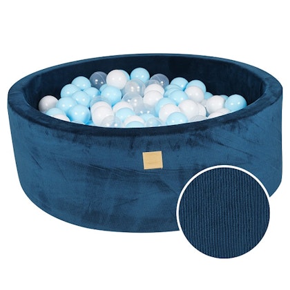 Meow, blue corduroy ball pit with 200 balls, Blue mix