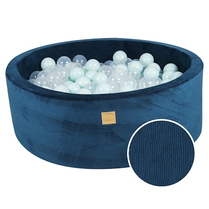 Meow, blue corduroy ball pit with 200 balls, Mint mix