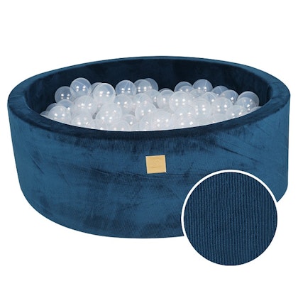 Meow, blue corduroy ball pit with 200 balls, Transparent