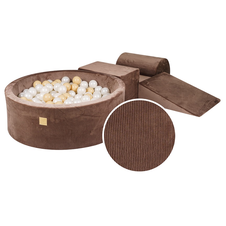 Meow, Brown buildable corduroy playground with ball pit, 200 balls 