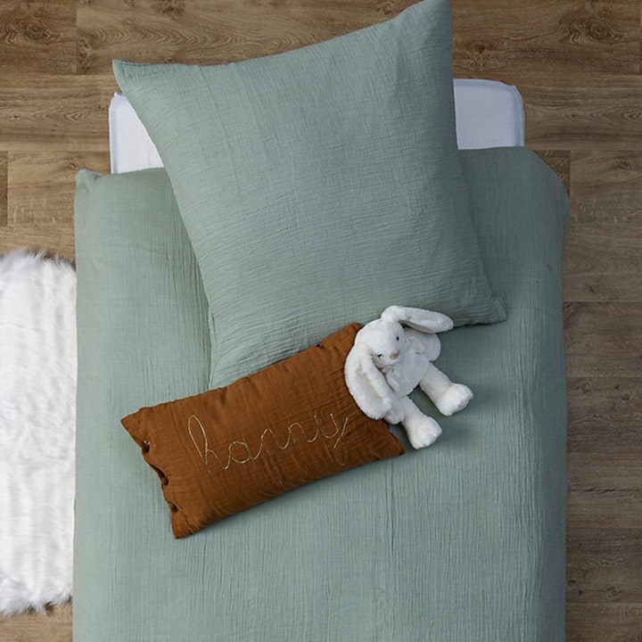 Brown rectangular pillow, Happy 