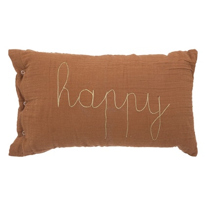 Brown rectangular pillow, Happy