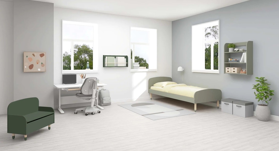 Flexa, single bed 90x200 cm Dots, natural green 
