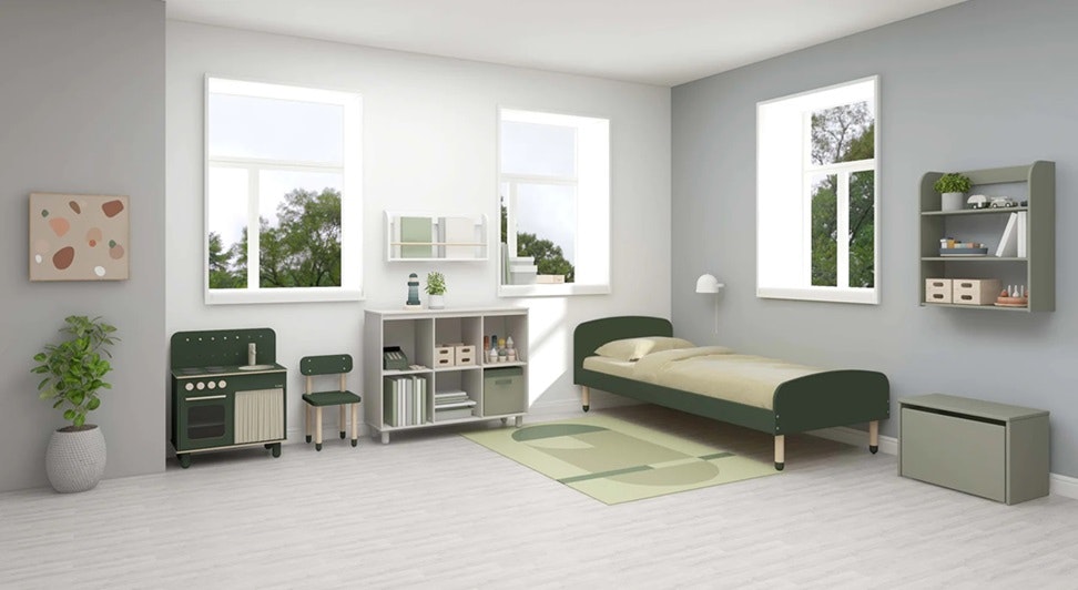 Flexa, single bed 90x200 cm Dots, deep green 