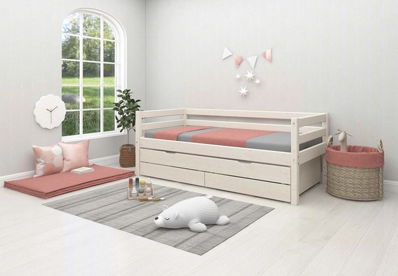 Flexa, barnsäng med förvaring och extra säng 90x200 cm Classic, vit 