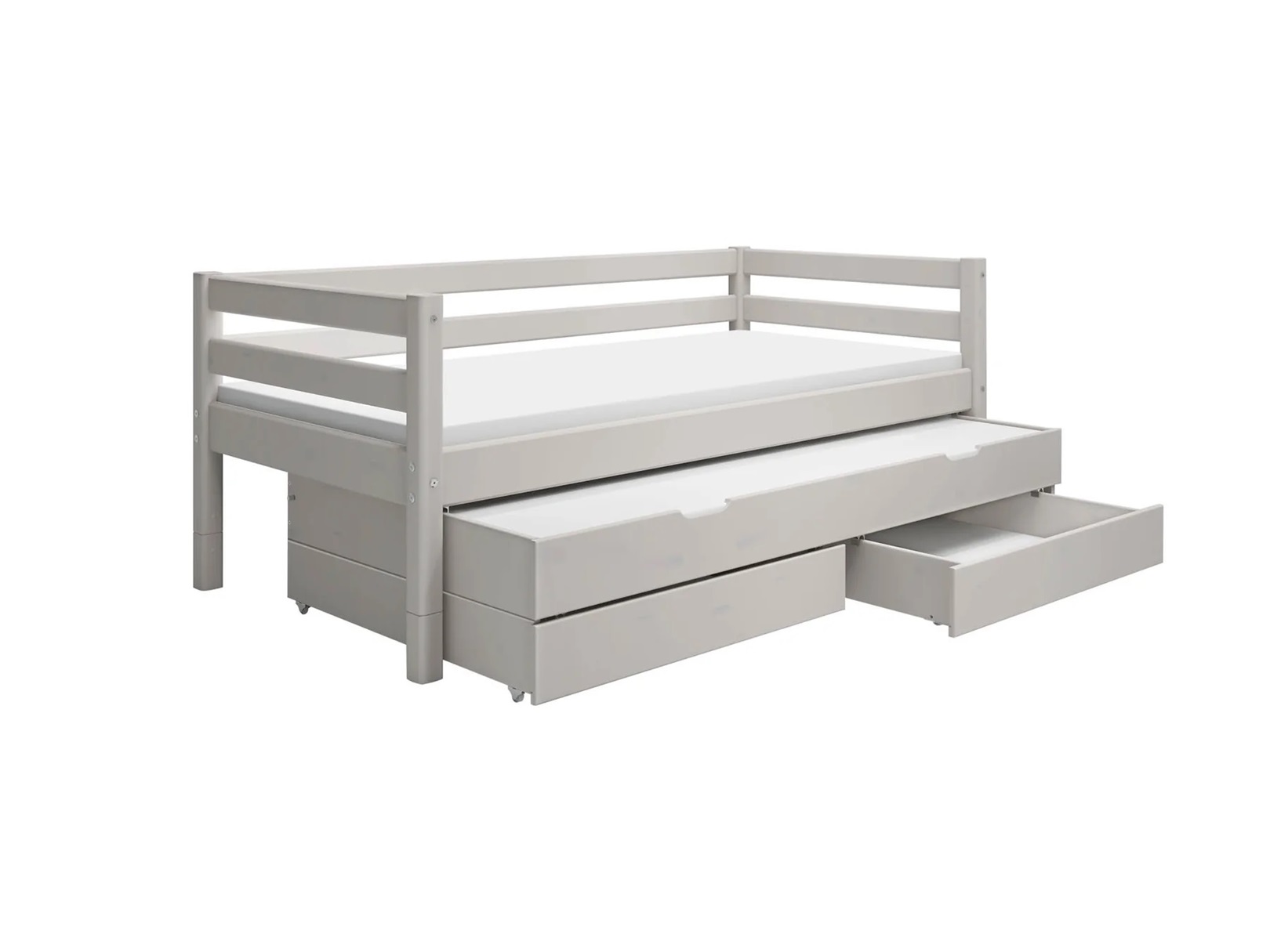 Flexa, barnsäng med förvaring och extra säng 90x200 cm Classic, grå 