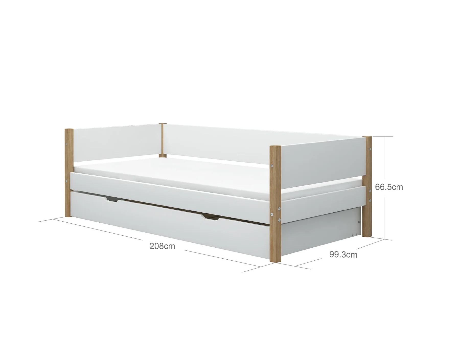 Flexa, barnsäng med utdragbar säng 90x200 cm Nor, vit/ek 