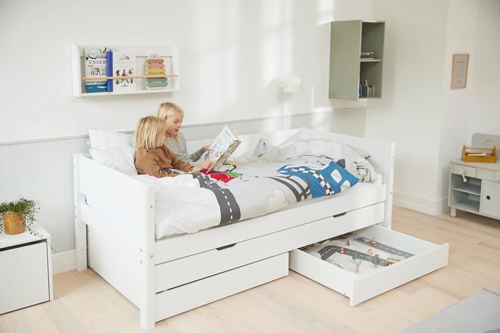 Flexa, children's bed with storage and extra bed 90x200 cm White 