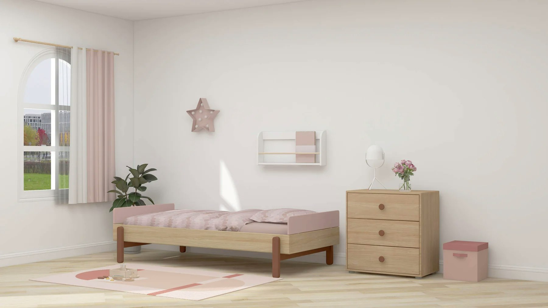 Flexa, children's bed single bed 90x200 cm Popsicle, cherry oak 