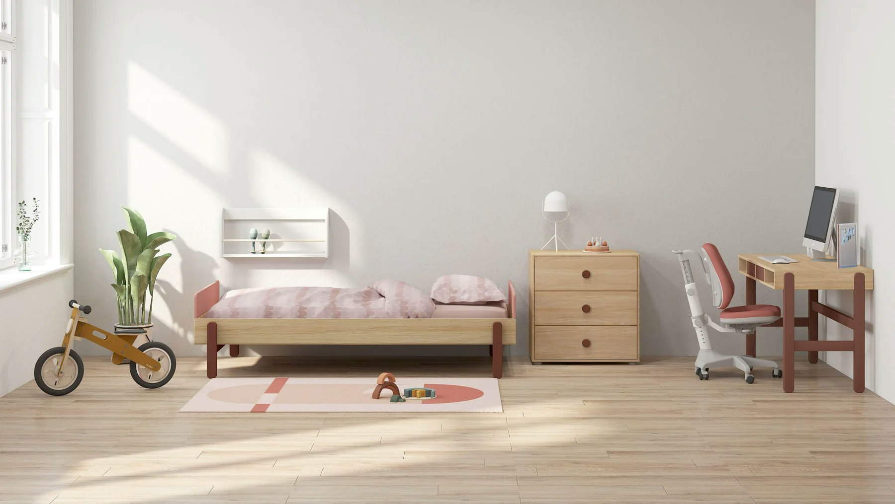 Flexa, children's bed single bed 90x200 cm Popsicle, cherry oak 