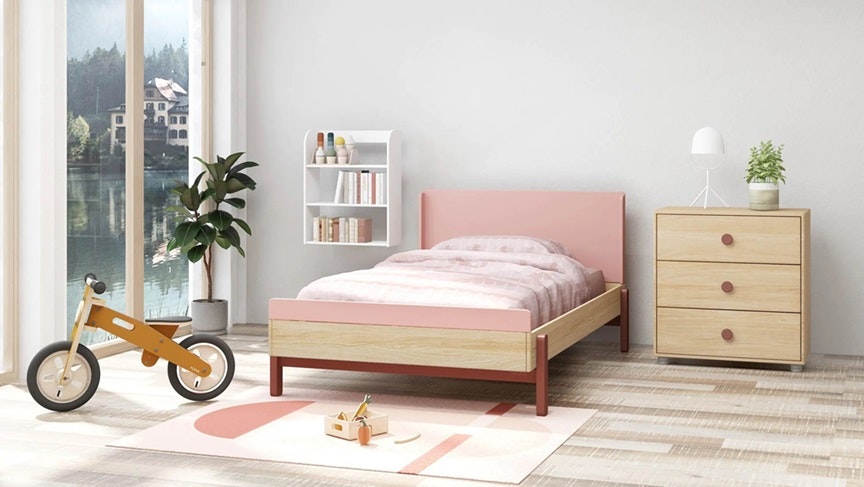 Flexa, children's bed with high headboard 120x200 cm Popsicle, cherry oak 