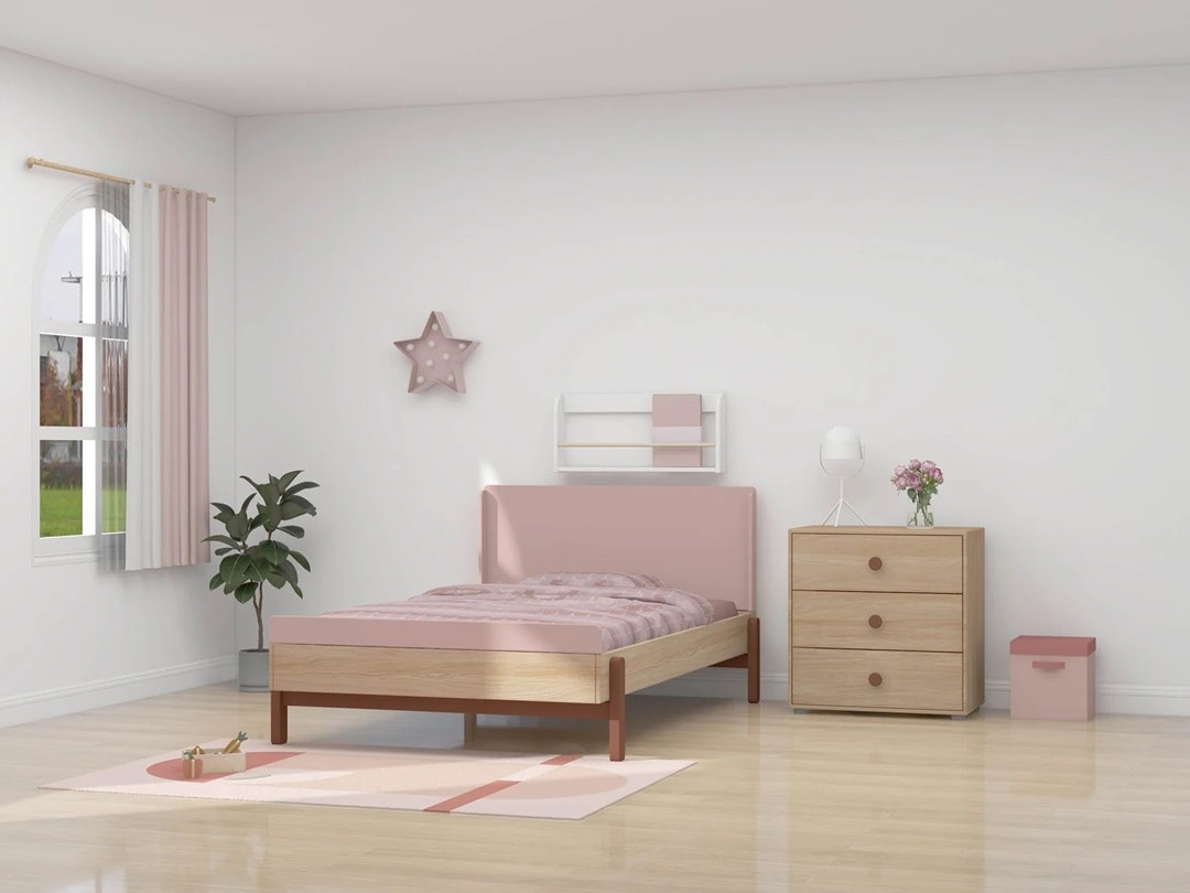 Flexa, children's bed with high headboard 120x200 cm Popsicle, cherry oak 