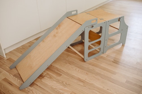 Duck Woodworks, Buildable kitchen helper with slide, grey/natural