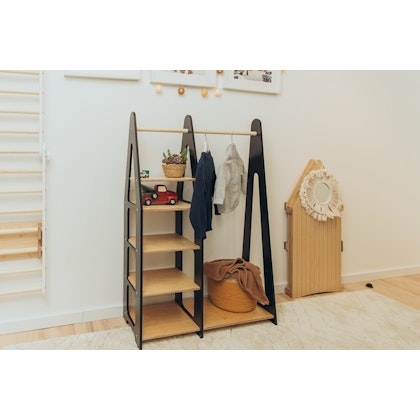 Duck Woodworks, wardrobe rail with shelves, black/natural