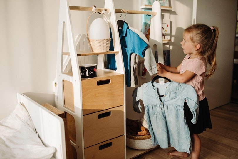 Duck Woodworks, wardrobe clothes rail with drawers, white/natural 