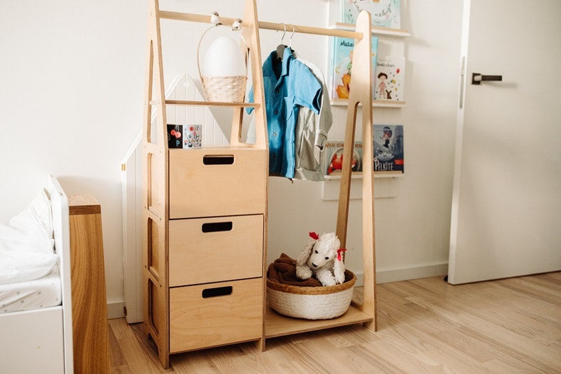 Duck Woodworks, wardrobe clothes rail with drawers, natural 