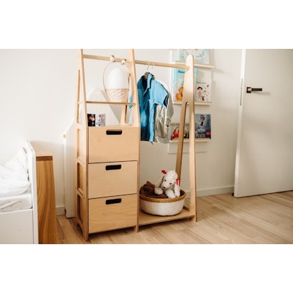 Duck Woodworks, wardrobe clothes rail with drawers, natural
