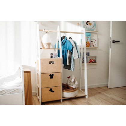 Duck Woodworks, wardrobe clothes rail with drawers Clothes, white/natural