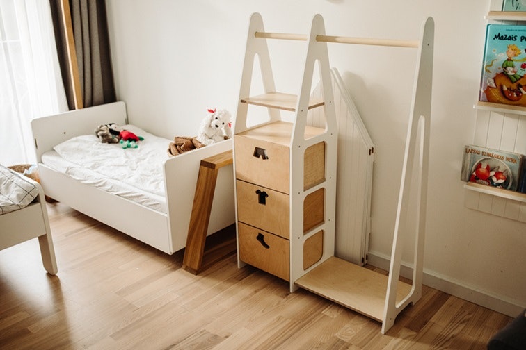 Duck Woodworks, wardrobe clothes rail with drawers Clothes, white/natural 