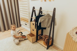 Duck Woodworks, garderob klädstång med lådor Clothes, svart/natur