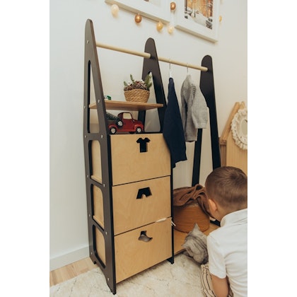 Duck Woodworks, wardrobe clothes rail with drawers Clothes, black/natural