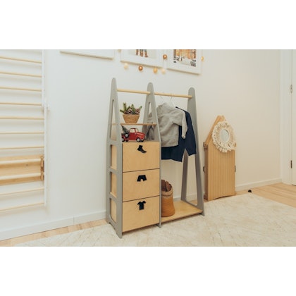 Duck Woodworks, wardrobe clothes rail with drawers Clothes, grey/natural