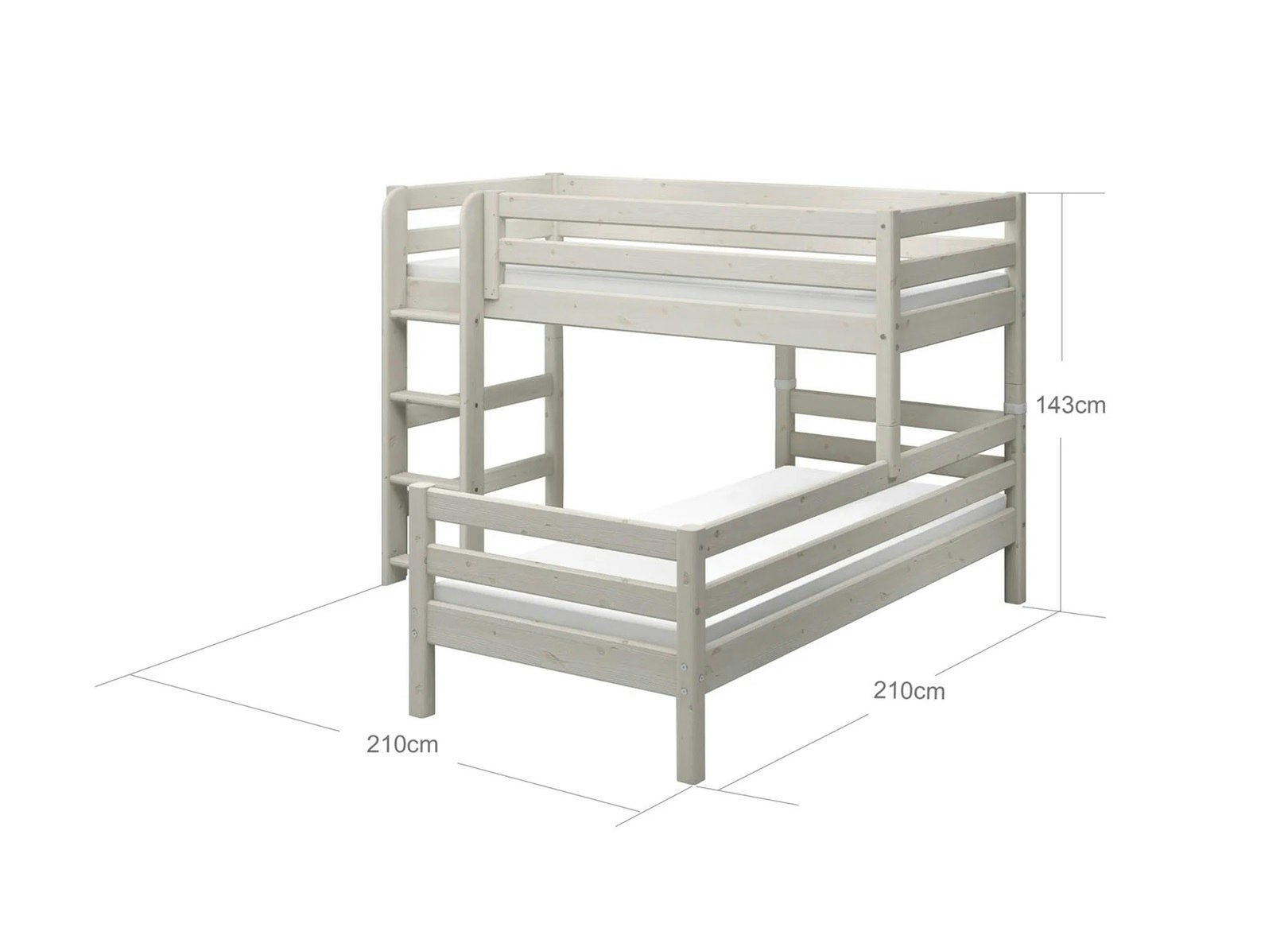 Flexa, våningssäng loftsäng med extrasäng Classic 90x200 cm, vit 