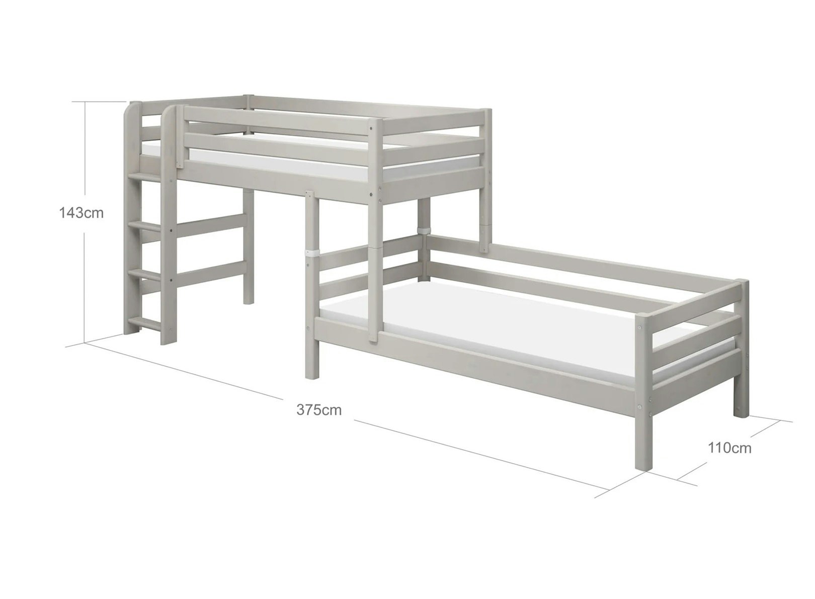 Flexa, bunk bed loft bed with extra bed Classic 90x200 cm, grey 