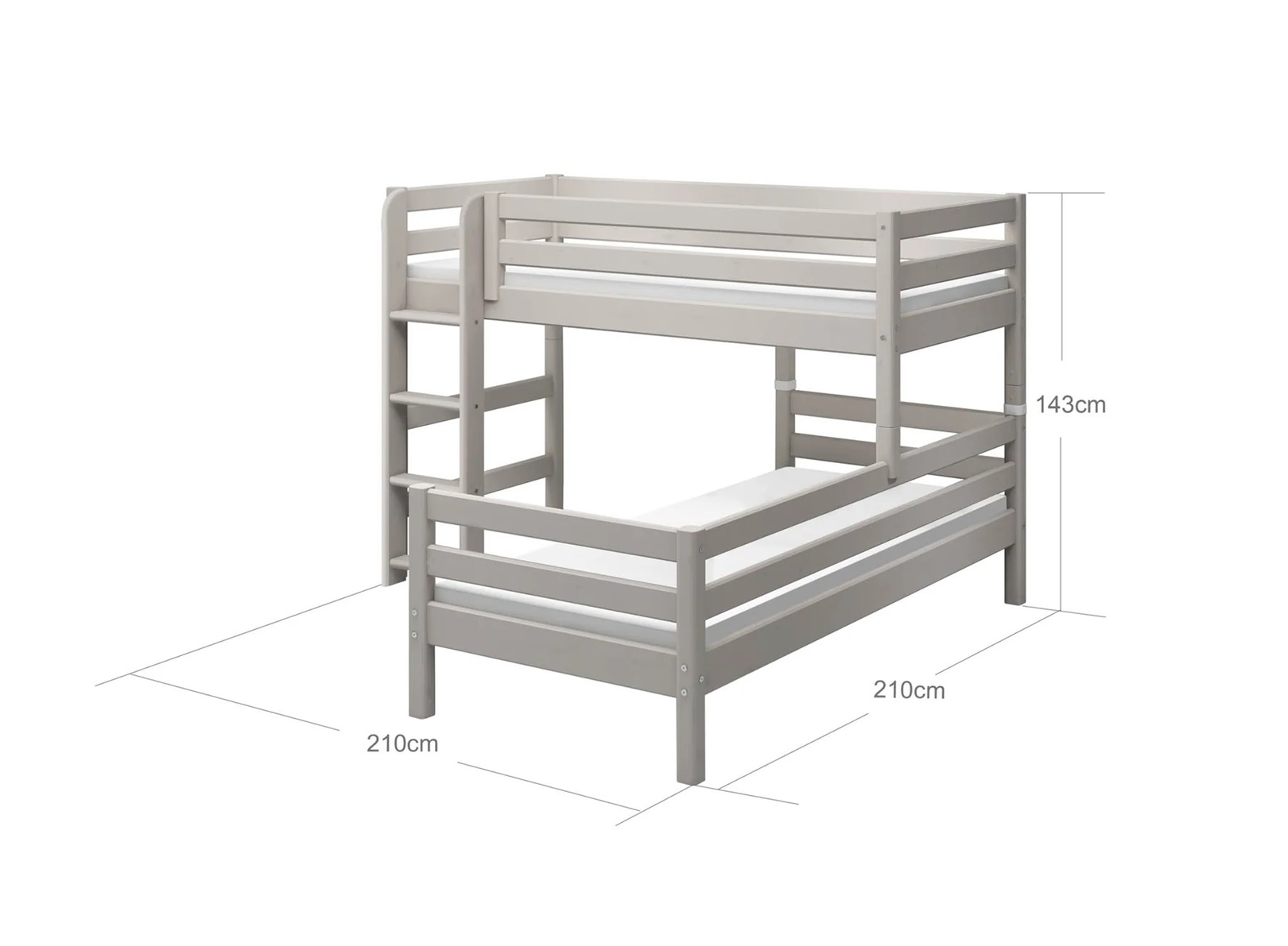 Flexa, våningssäng loftsäng med extrasäng Classic 90x200 cm, grå 