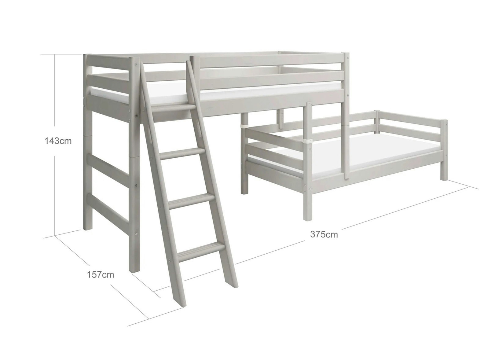 Flexa, bunk bed loft bed with extra bed Classic 90x200 cm, grey 