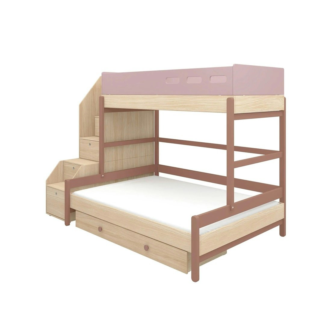 Flexa, family bed stairs Popsicle 90x200/140x200, cherry oak 