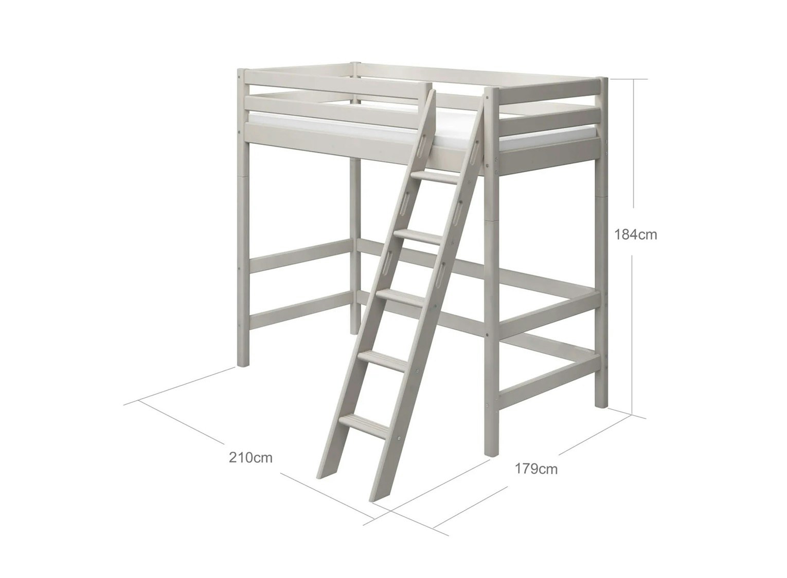 Flexa, high loft bed 90x200 cm Classic, grey 