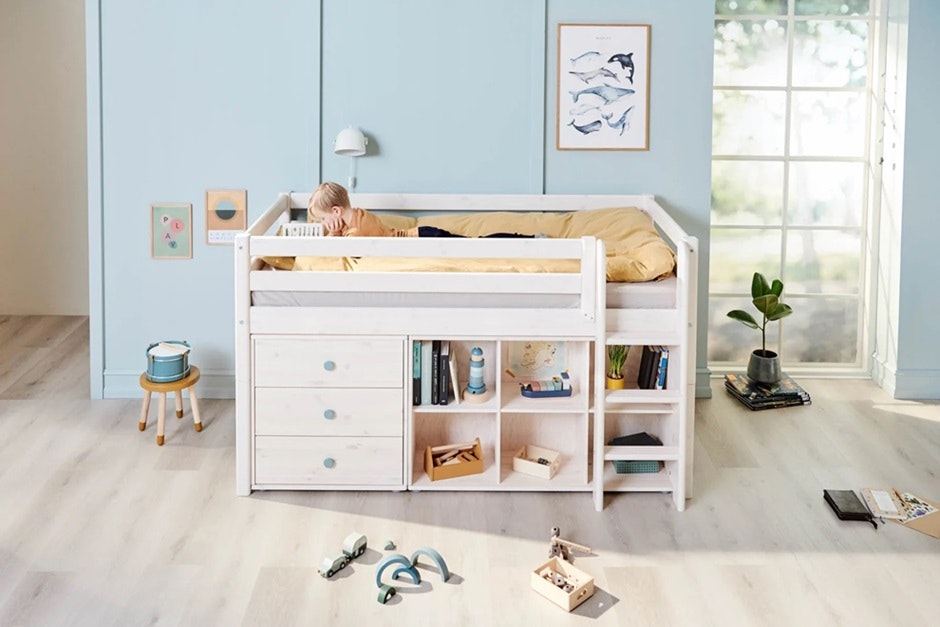 Flexa, low loft bed 90x200 cm Classic, white 