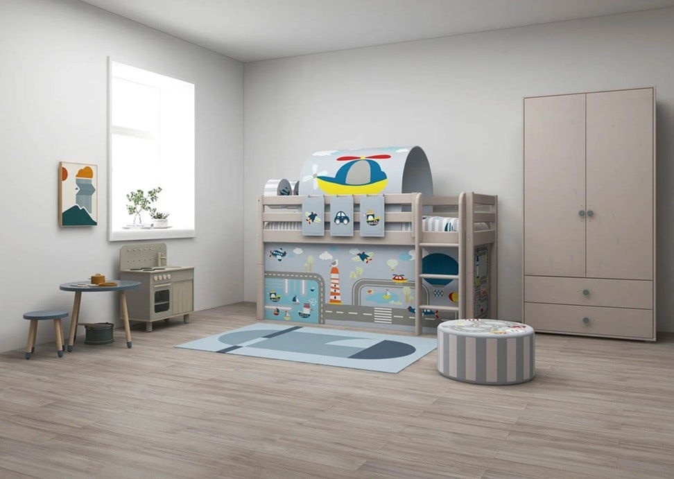 Flexa, low loft bed 90x200 cm Classic, grey 