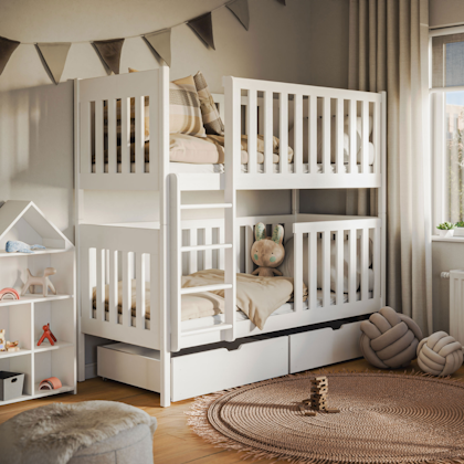 White bunk bed with storage, Daniel 90x200 cm