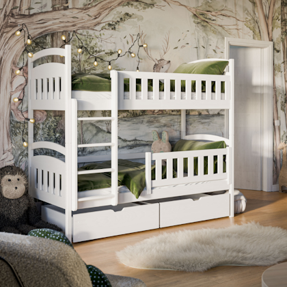 White bunk bed with storage, Indigo 90x200 cm