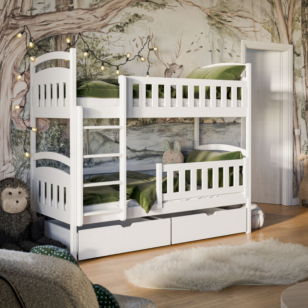 White bunk bed with storage, Indigo 80x180 cm 