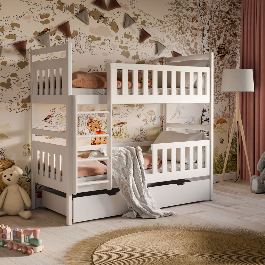 White bunk bed with storage, Misty 90x200 cm 