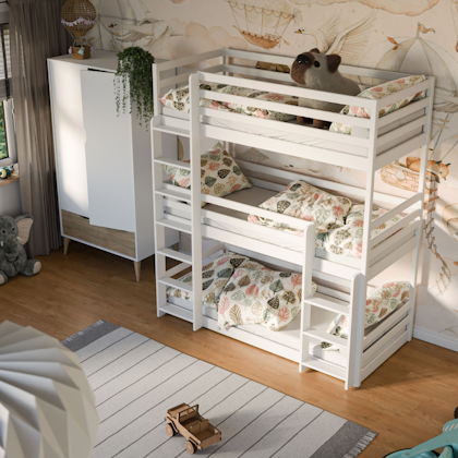 White bunk bed with three beds, Tony 90x200 cm